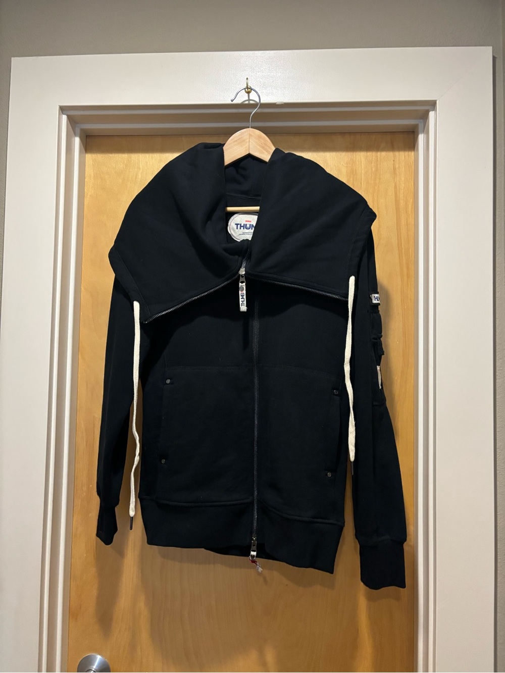 Thumb United “Casey” Fleece Hoodie - Black Full Zip, Oversized Cowl Collar